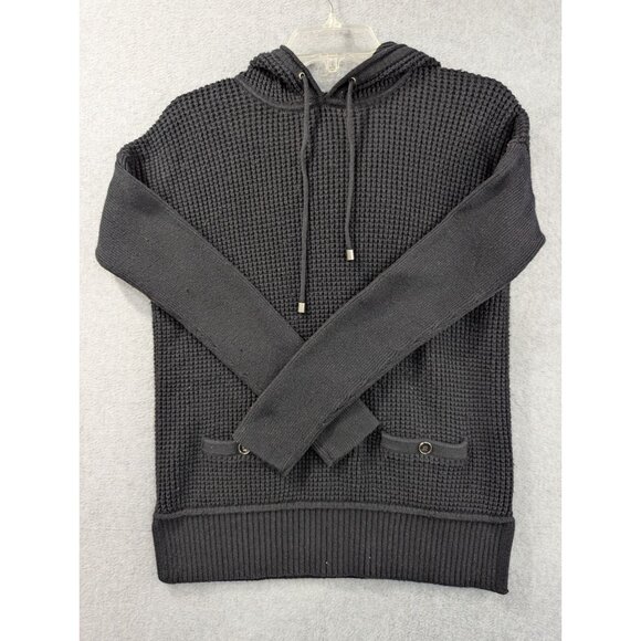 Banana Republic Black Waffle Knit Hoodie Sweater M Cotton Nylon & Rabbit Hair - Picture 1 of 8